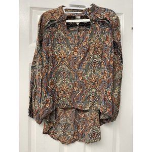 Gimmicks Sz S Women’s Floral Blouse Boho Lace Detail Full Sleeve